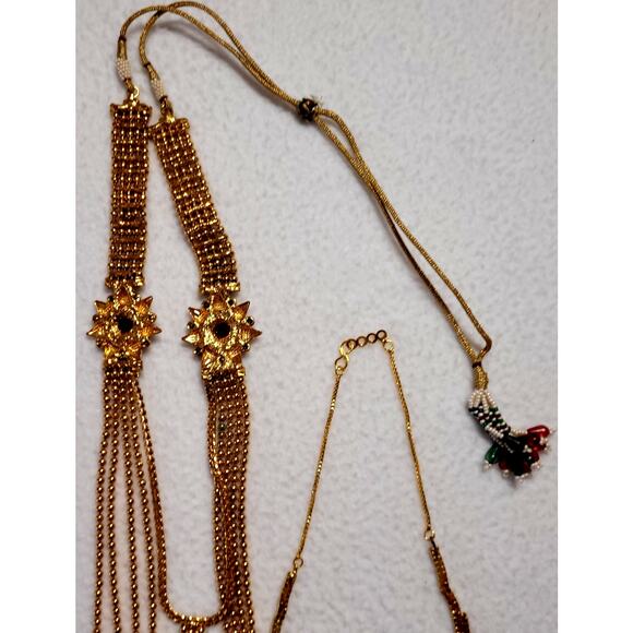 Goldtone Red Green India Ethnic Necklace Lot Bollywood Festoon Choker Glam Boho - Picture 9 of 11